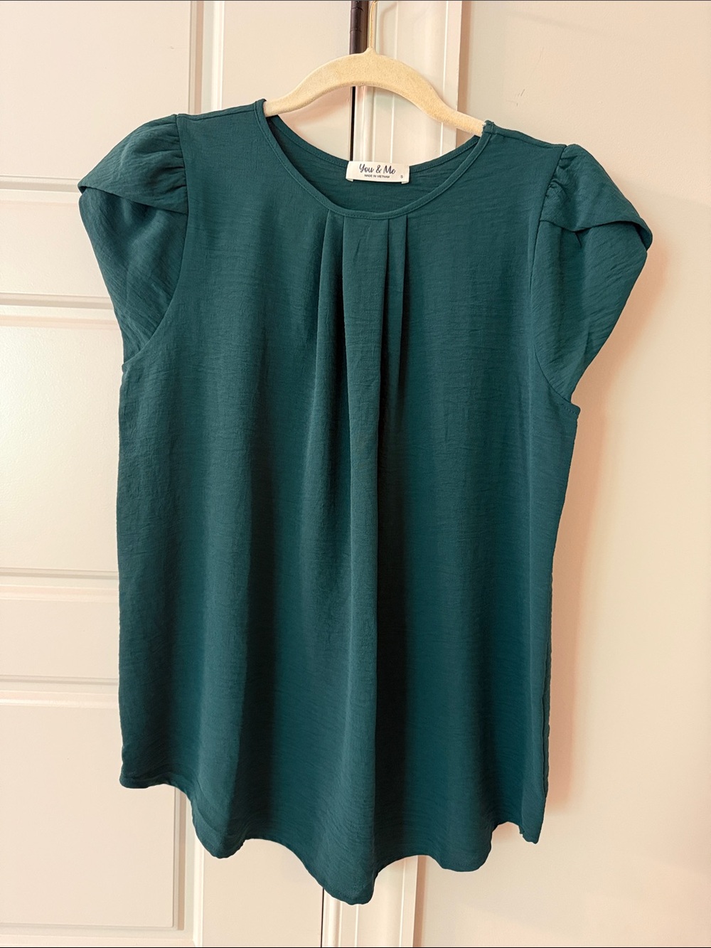 Teal Tulip-Sleeve Blouse